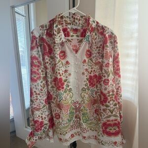 Rose & Olive Floral Top - Coral and Olive